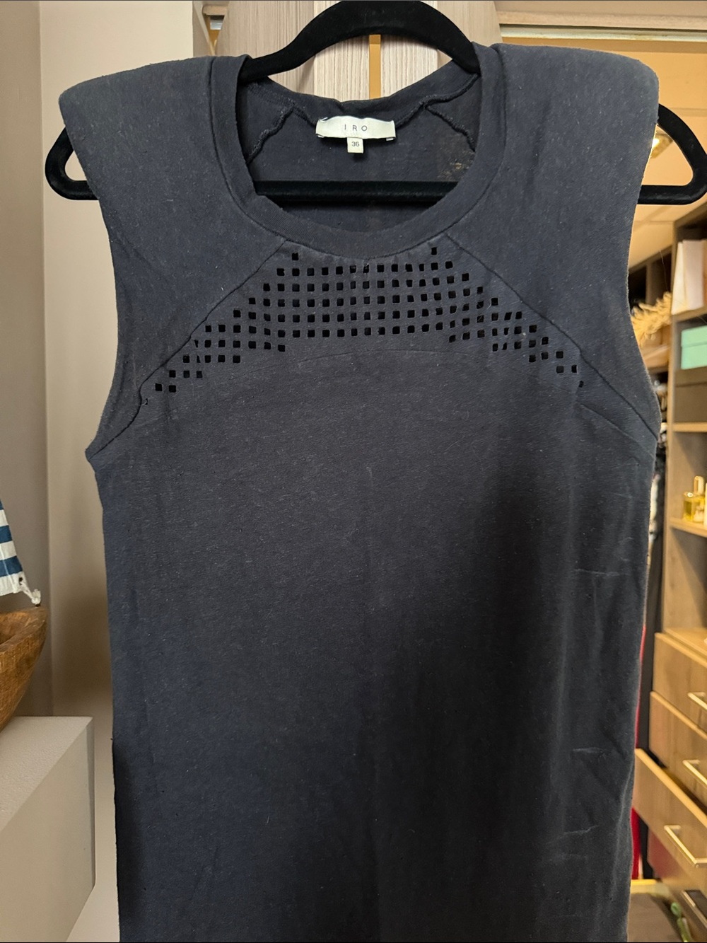 IRO Black Sleeveless Laser-Cut Tank Top Small